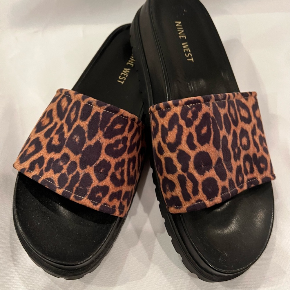 Nine West Black and Brown Leopard Sandals